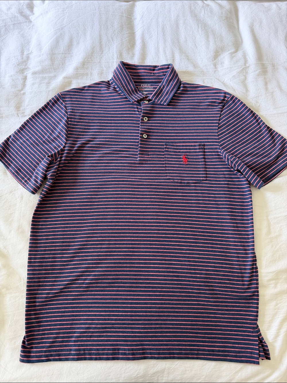 Polo by Ralph Lauren Navy with Pink Stripe Chest-Pocket Polo
